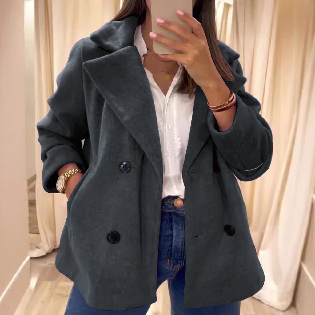 Damen Freizeit Tweed Revers Tasche Jacke Lässige Oberteile Jacken Mantel