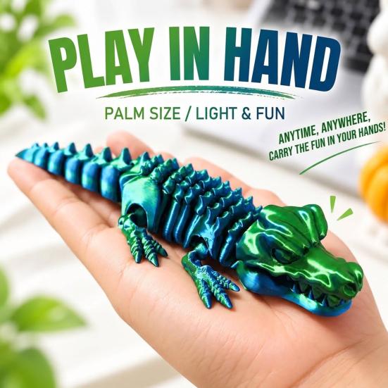 Realistic PLA Animal Model 3D Printed Articulated Crocodile Toy, Flexible Reptile Figure, Fidget Toy for Interactive Sensory Play Stress Relief,