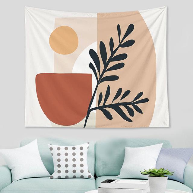 Nordic Abstract Geometric Tropical Plant Print Pattern Tapestry Home Living Room Bedroom Wall Decor Background Cloth Tapestry