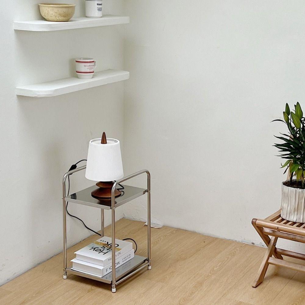 Stainless Steel Bathroom Storage Shelf 2/3 Tier Heavy Duty Bedroom Rack Minimalist Bookshelves Nightstand Living Room Decor