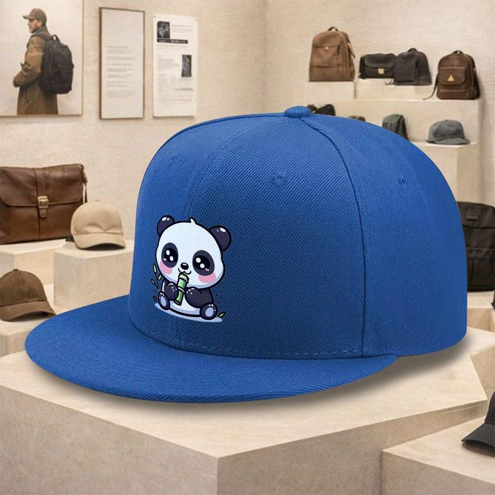 Cute Cartoon Panda Eating Bamboo Polyester Baseball Cap Unisex Flat Brim Hip Hop Street Style Hat