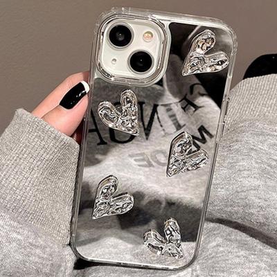 Glänzende Spiegel 3D Herz Hülle für iPhone 11 12 13 14 15 Pro Max 7 8 Plus SE 15Pro X XR XS MAX Harte Stoßfeste Handyhülle