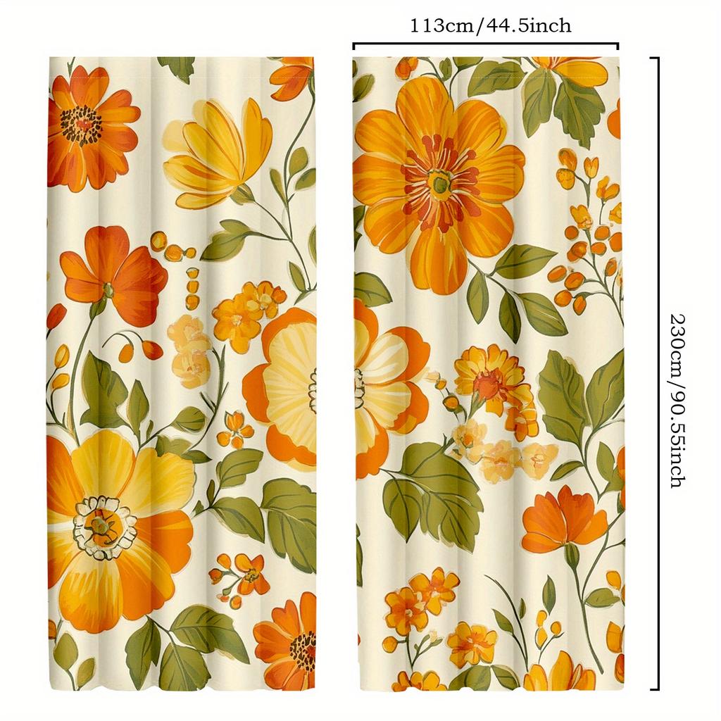 2pcs Decorative Curtains70s Style Castle Fairy Curtains   Watercolor Yellow Flowers   Green Leaves for Living Room
