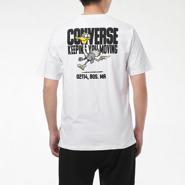Converse Alphabet Cartoon T Shirts Men's White Crew Neck Moderate Straight Fit 10021124-A02