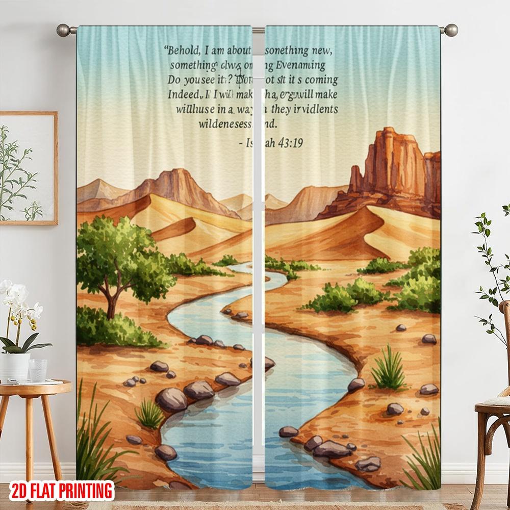 2pcs 2D flat printing Drapes Desert Oasis Streams Isaiah Polyester Without Electricity Birthday Party Perfect for Holiday Party