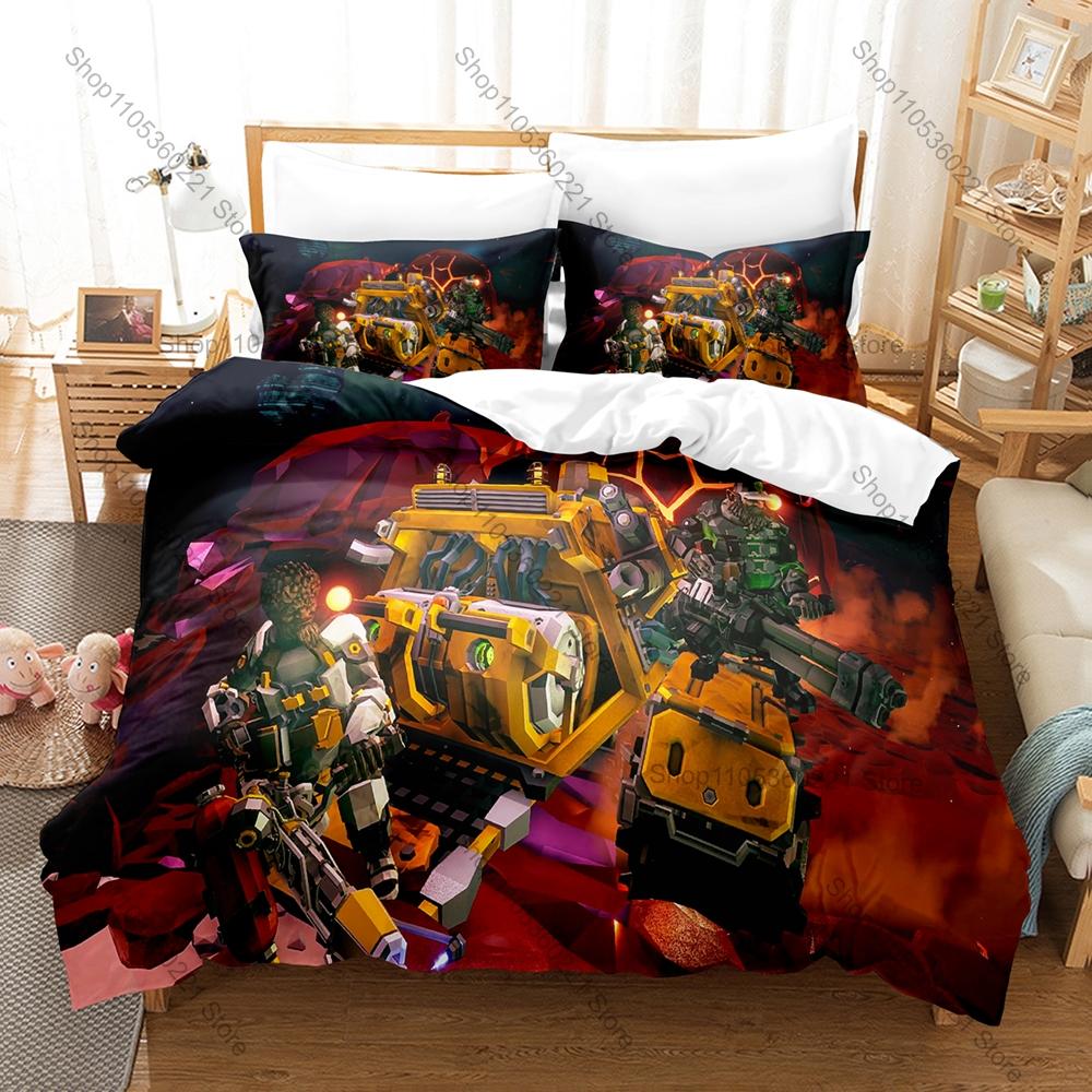 Deep Rock Galactic Dark Cave Space Mining Game Bedding Set Duvet Cover + 2 Pillowcases Teen Gaming Room Decor