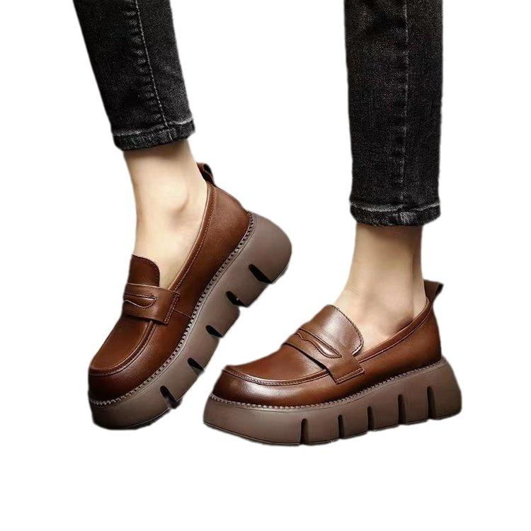 Spring new women's shoes muffin thick-soled thick-heeled single shoes small leather shoes one-pedal shoes