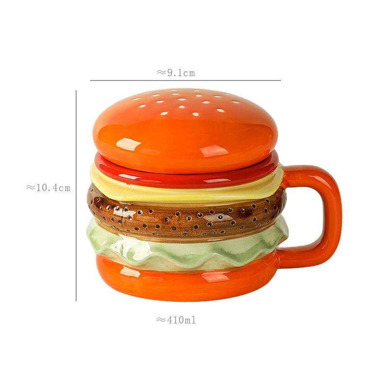 Fun Burger Ceramic Capped Coffee Cup, High Beauty Milk Breakfast Drinking Mug Gift Home Breakfast Cup Milk Juice Water Cup