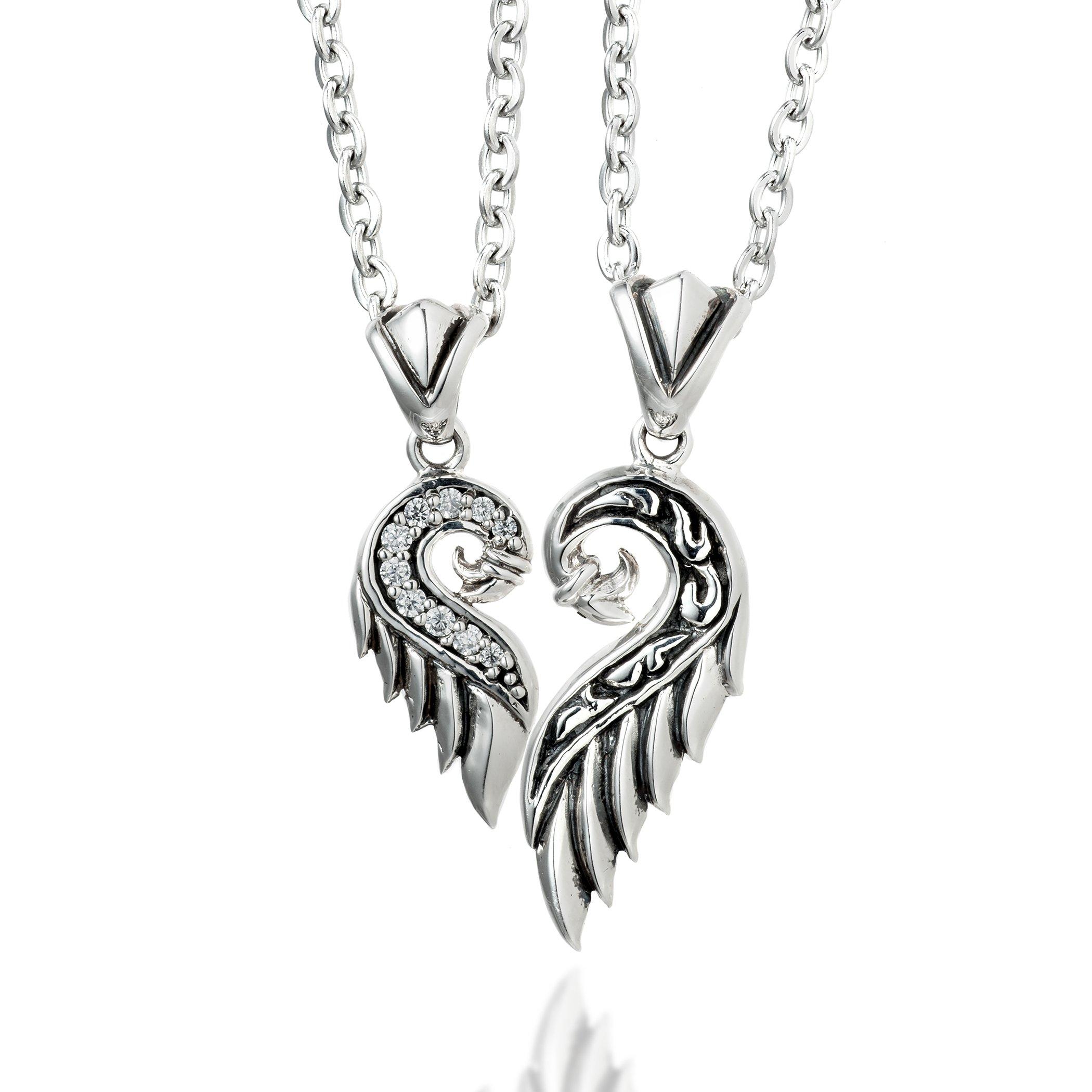 

VELVY Silver 925 Wing Heart Reversible Pair Necklace tb334 [Velvi]