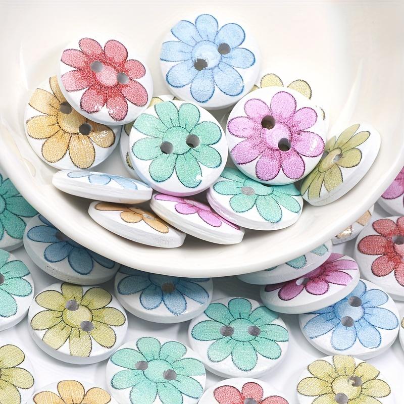 100pcs Assorted Colors 15mm Wooden Flower Buttons - Decorative Floral Wood Beads for Crafts, Ideal for DIY Jewelry Making, Sewing, and Scrapbooking