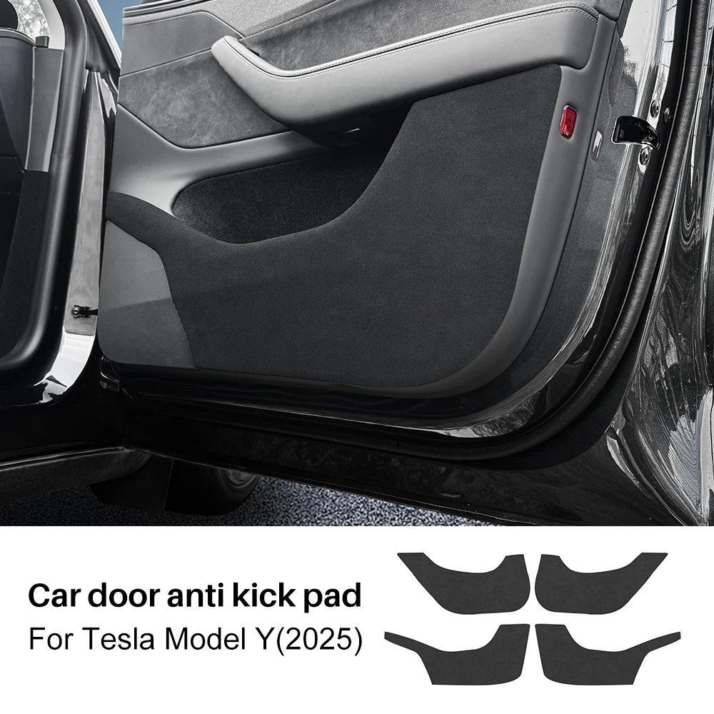 For Tesla Model Y Juniper Launch 2025-UP Suede Leather Carbon Fiber Style Door Anti-Kick Pad Protector Car Interior Accessories