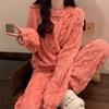 OEING Coral Fleece Jacquard Warm Pajama Set