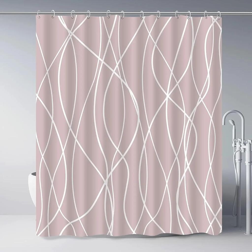 Modern Black and White Striped Corrugated Fabric Bathroom Shower Curtain,  Gradient Stripe, Bathroom Decorative Shower Curtain