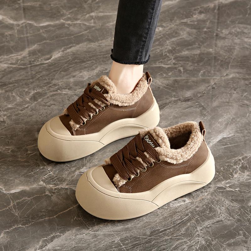 Cotton Shoes Winter New Velvet Warm Casual Sports Shoes Small Size Thick-soled Retro Bread Fluffy Shoes