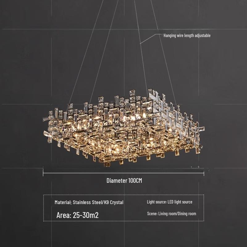 Square K9 Crystal Stainless Steel Chandelier