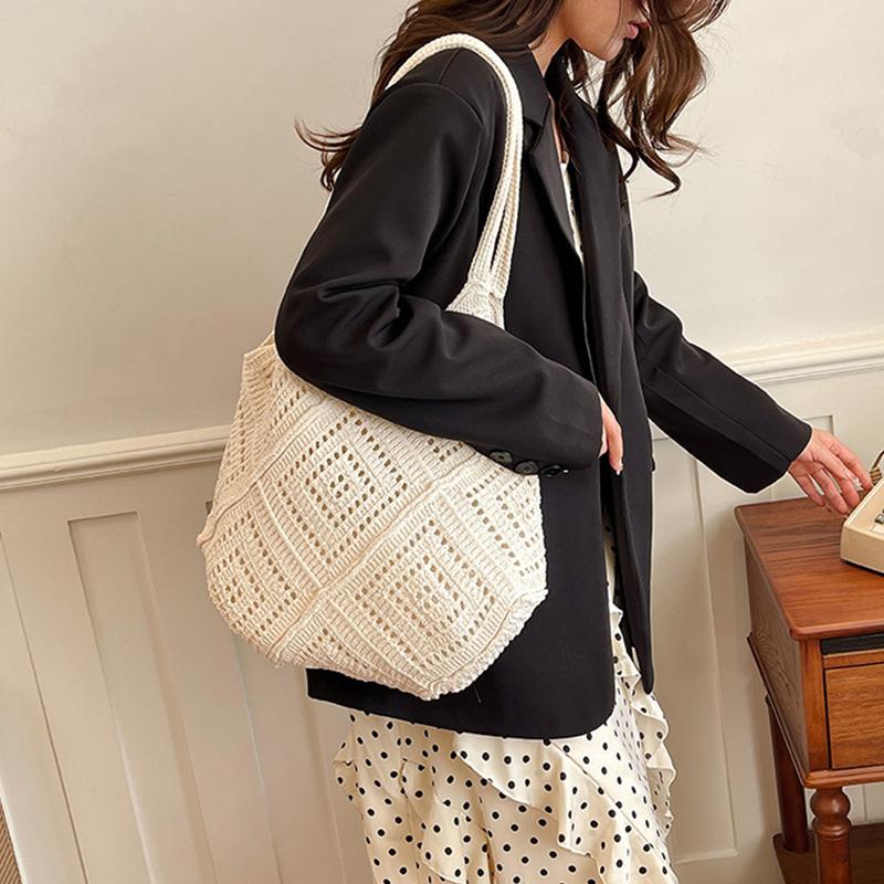 Fabric Hollow Out Large Capacity Shoulder Bags Contrast Color Women's Bags Commuting Versatile Crossbody Bags