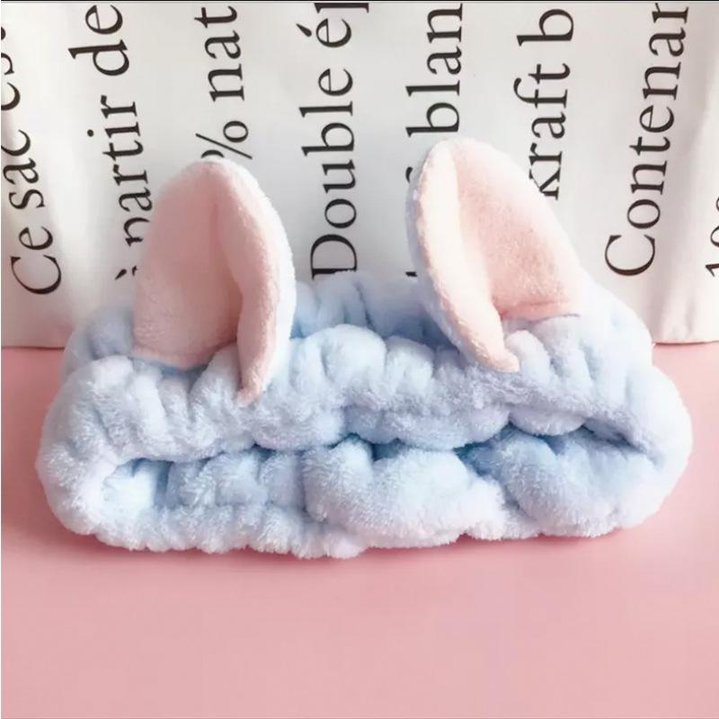 Custom Logo OMG Bowknot Wash Face Hairband Rabbit Cat Ear Cute Plush Lady Soft Women Elastic Hair Band Flannel Make up Headbands