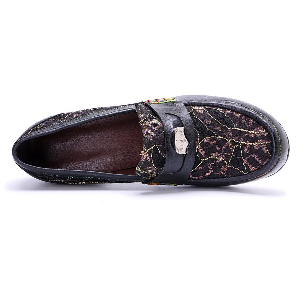 Johnature Ručně vyráběné lodičky z pravé kůže, retro prošívání, pohodlné mokasíny, silný podpatek, dámské boty