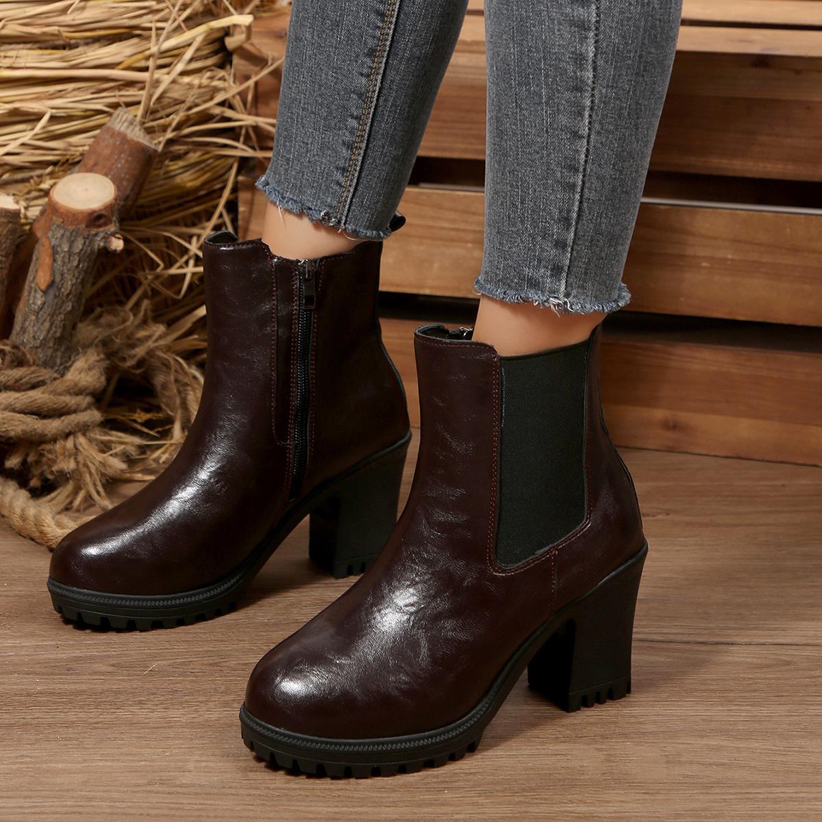 

Fashionable New Thick Heel Elegant Sexy High-heeled Women s Boots for Winter Comfortable Thick Sole Non Slip Casual Work Boots 35