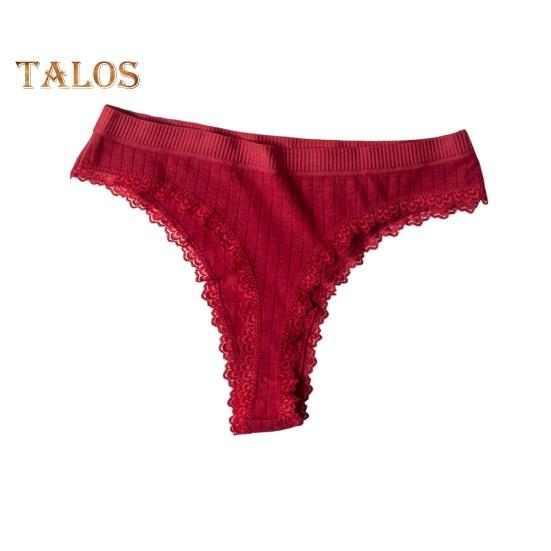 

Женское ребристое хлопковое нижнее белье с кружевной отделкой и заниженной талией, мягкие эластичные трусики-бикини, бесшовные трусы для повседневной носки L красный