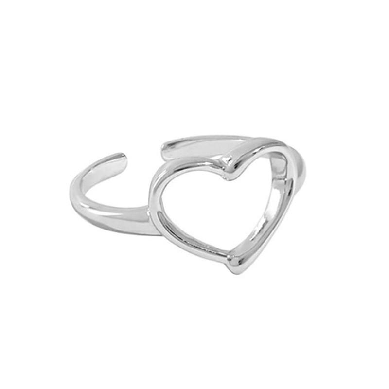 New Fashion Minimalist Personality Heart 925 Sterling Silver Jewelry Smooth Hollow Heart-shaped Popular Opening Rings TYB422
