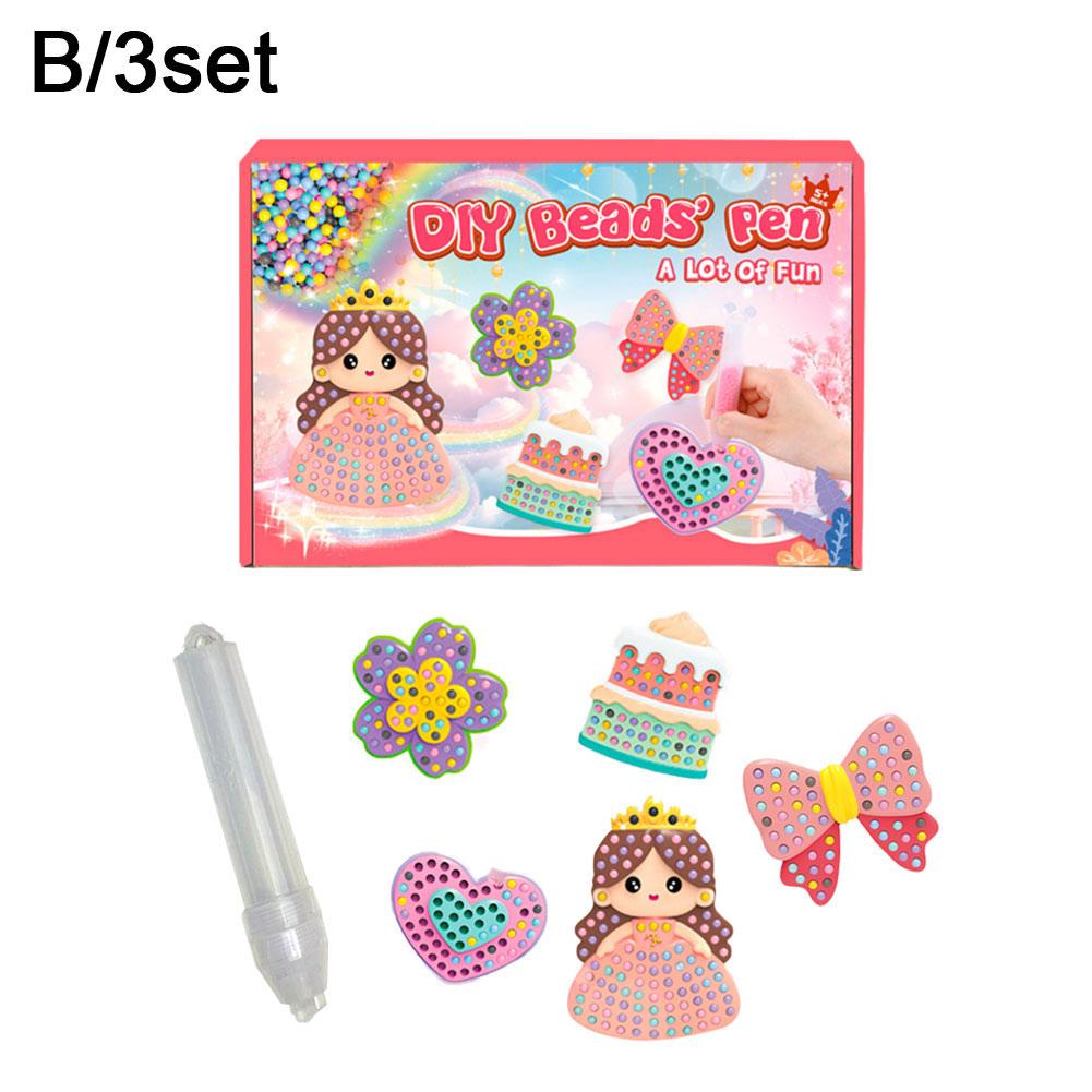 Handmade Bead Children Girls DIY Handmade Ballpoint Pen Set Cartoon Princess Diamond Stickers Educational Gift