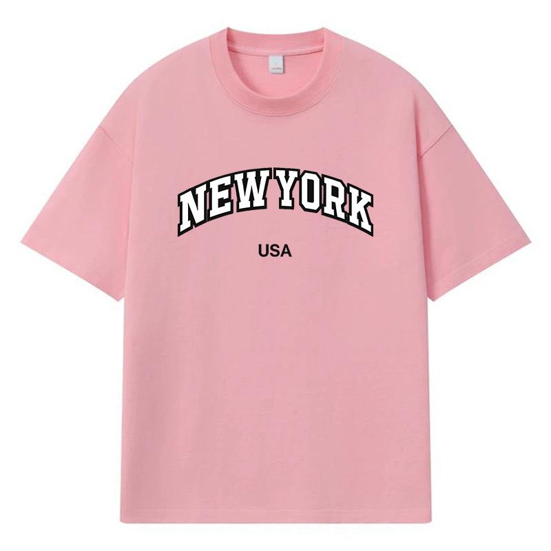 2026 Newyork Usa Printed Graphic Y2k Harajuku Streetwear 100% Cotton T Shirt Casual Oversized Summer Men T-shirt