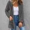 Fall/Winter New Style Women's Cardigan with Double Pockets, Hooded, Solid Color, Fleece Jumpsuit