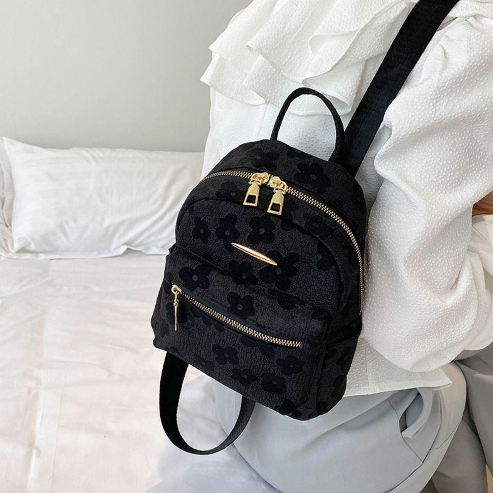 Pu Leather Students Schoolbag Canvas Flower Shoulder Bag Creative Storage Bag Travel