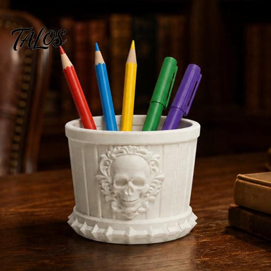 Dark Retro Desktop Decor Gothic Skull Pen Holder, 3D Printed PLA Stationery Organizer, Organizer Halloween Theme Container for Makeup Brushes