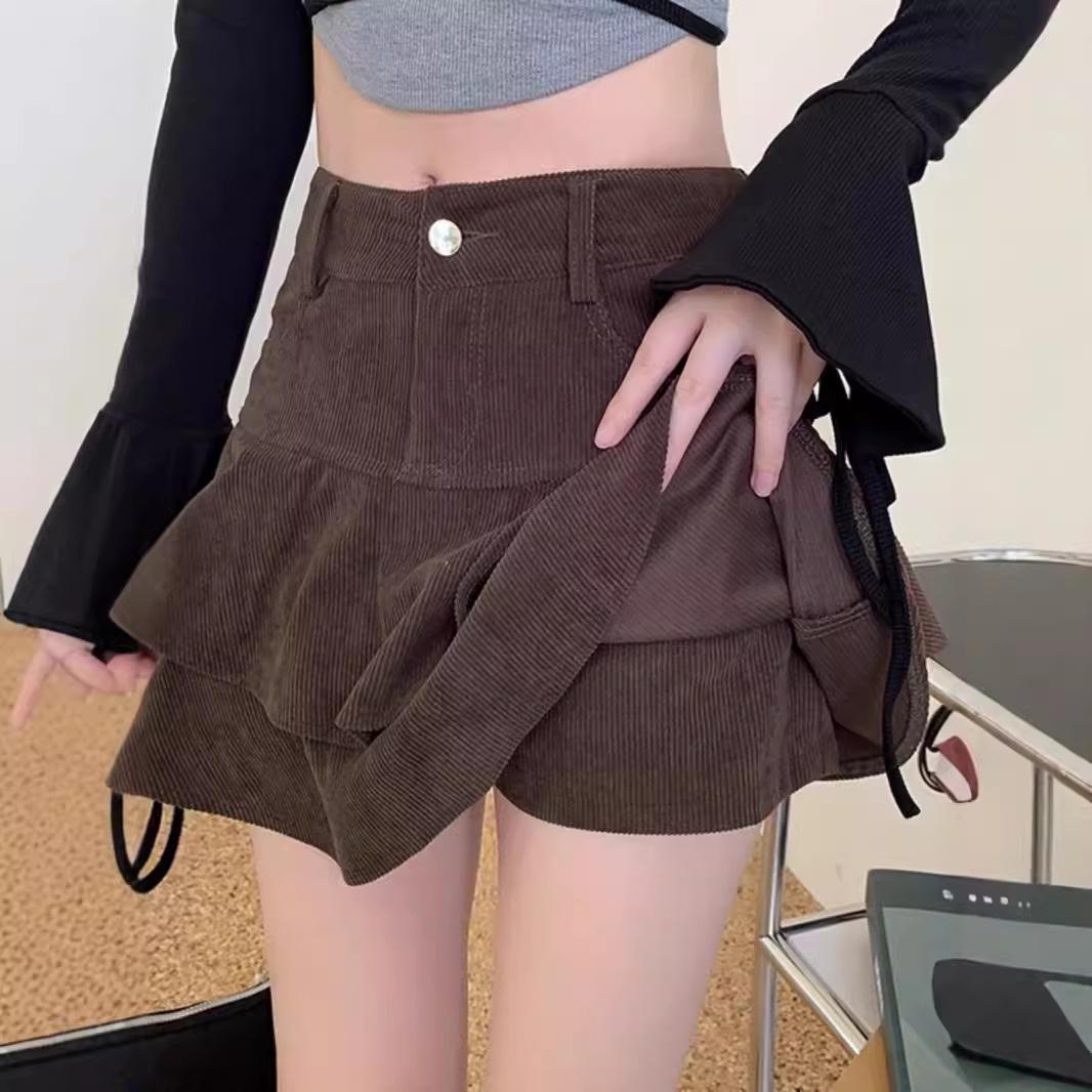 

Women s Khaki Corduroy Pleated High-Waist A-Line Midi Skirt for Autumn/Winter - Bodycon and Flared with Fishtail Design XL [Recommended 125-135 jin] чорний
