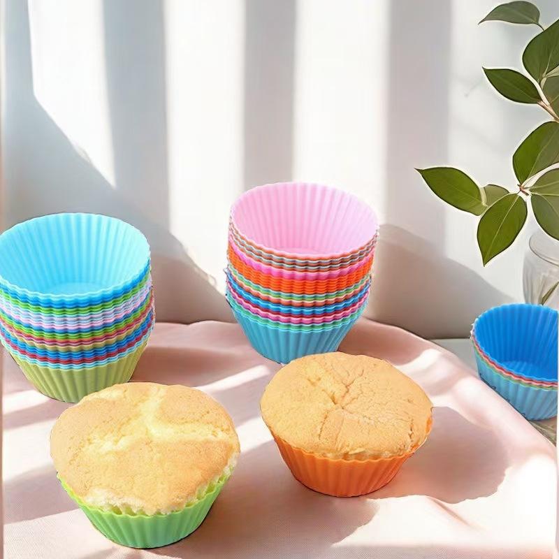 Silicone Baking Mould Cake Cup Muffin Cup Baking Mould Round Cake Mould Dim Sum Baking Cross-border New Products (Red,round)