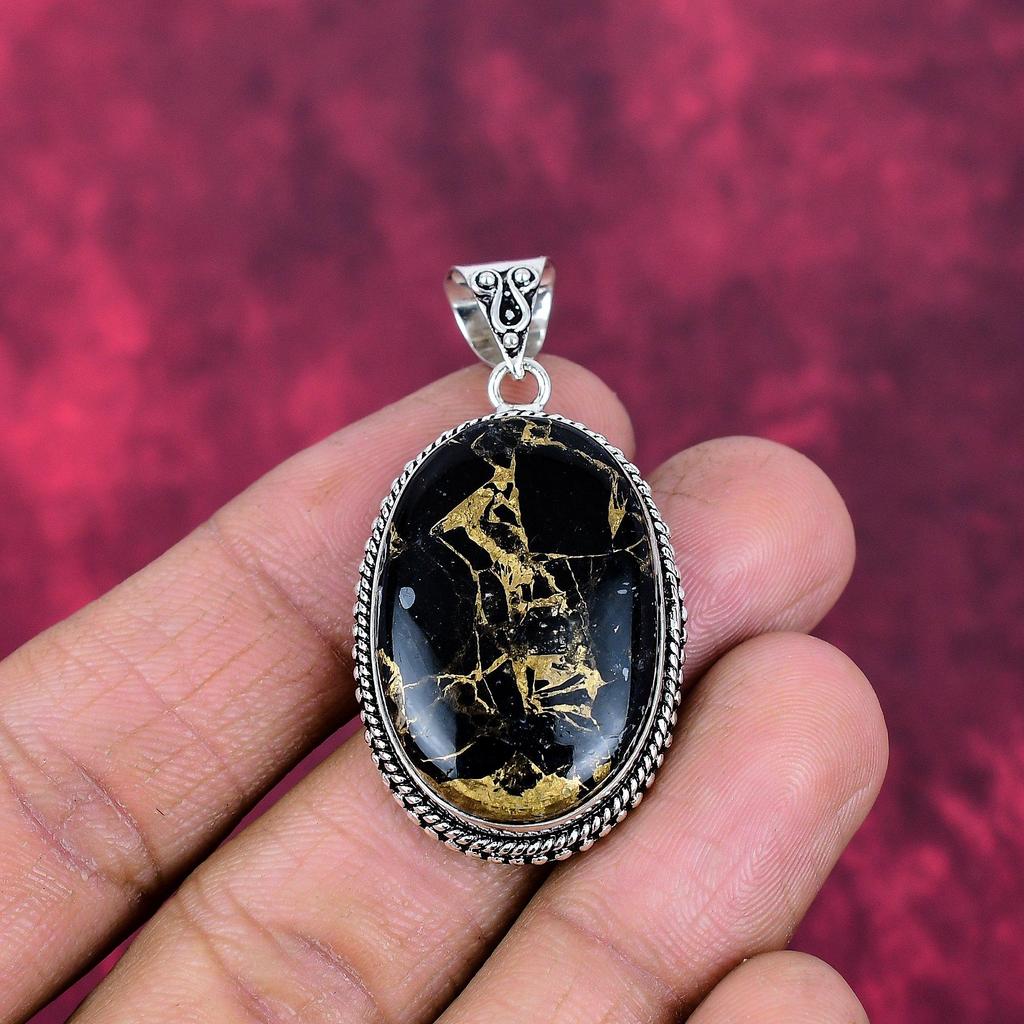 Black Copper Turquoise Pendant Gemstone Jewelry, 925 Solid Sterling Silver Pendant, Gift For Women Handmade Pendant