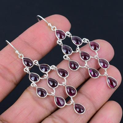 Boucles d'oreilles en pierre gemme rubellite rose naturelle Argent sterling 925 massif Fait main Pendantes Bijoux Cadeau Saint-Valentin pour elle