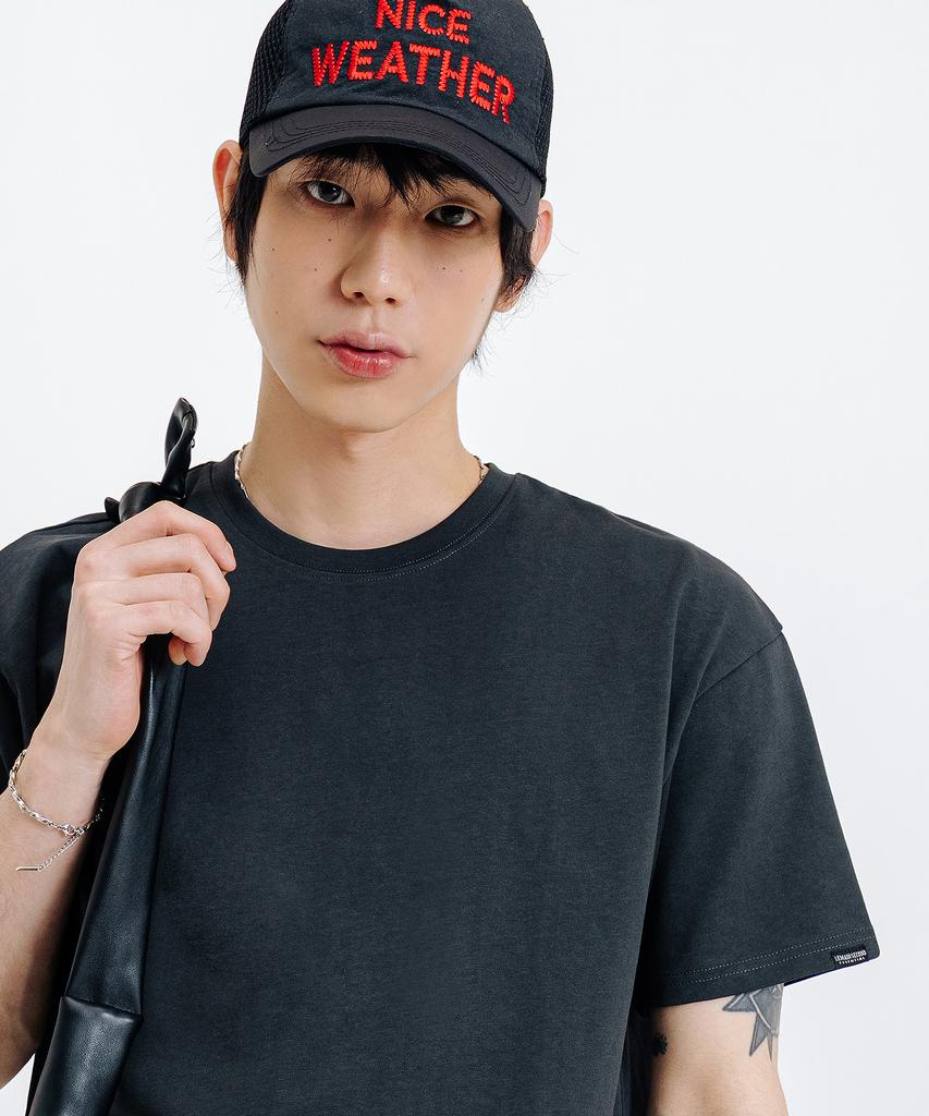 LEMAIN SECOND Cropped Plain Oversized Short Sleeve T-Shirt [Dark Gray]