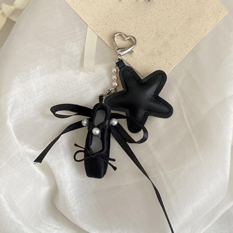 Artistic Ballet Shoe Keychain With Sparkling Star Accent Soft PU Materials Pendant For Women Gift Bag Charm Accessory