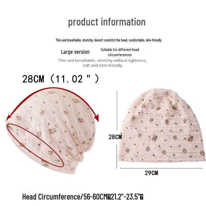 Printed Lace Postpartum Beanie: Breathable, Versatile, Sun-Protective, Slouchy, Large-Size Hat