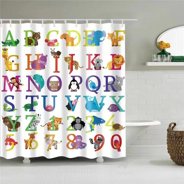 Einfacher Buchstaben Schwarz Weiß Duschvorhänge Design Badezimmervorhang Nordische Heimdeko Badspritzschutz Badezimmerzubehör