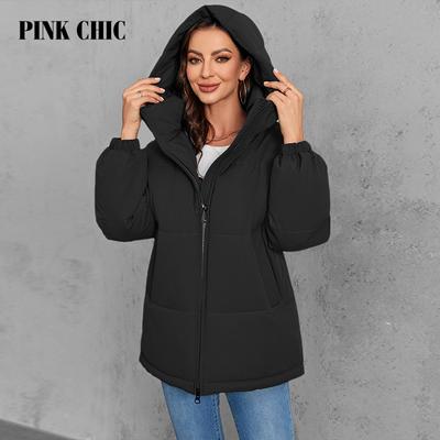 PINK CHIC 2024 New Women's Winter Short Jacket Winter Thick Hooded Cotton Coat Women's Loose Down Coat W9073