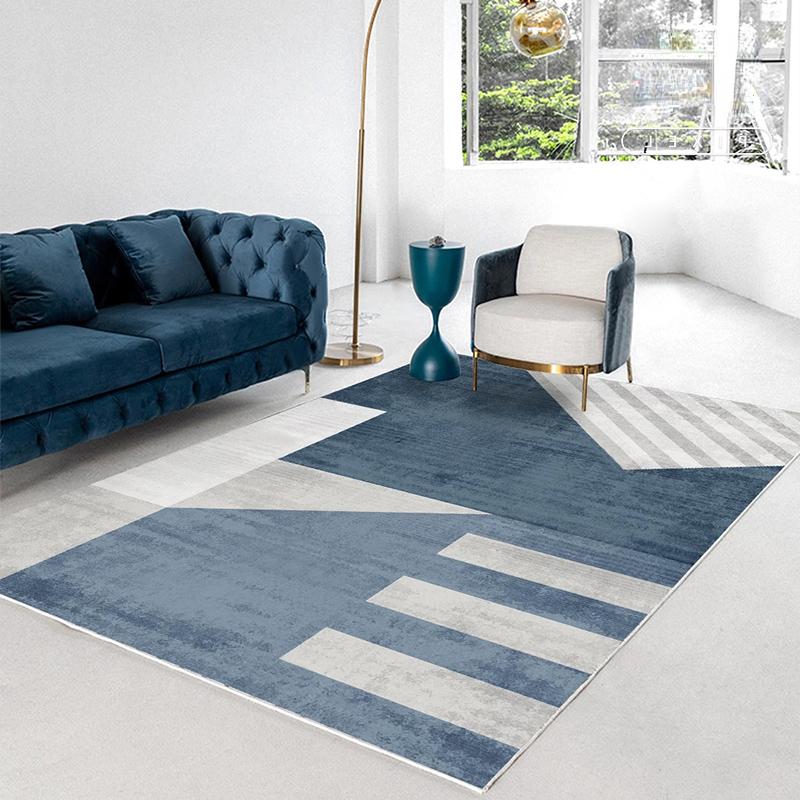 Blue White Graphic Stitching Creative Living Room Carpets Nordic Style Minimalist Carpet Comfortable Short Plush Decorative Rug