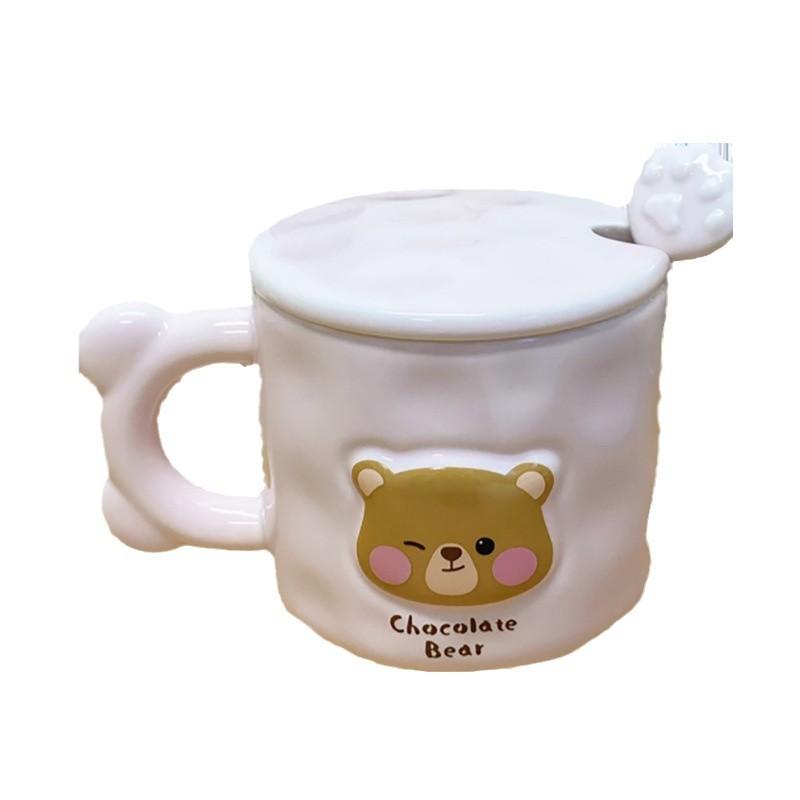 Cute Bear Mug with Lid Spoon High Value Cup Ceramic Couple Water Cup Girls Home Coffee Breakfast Cup