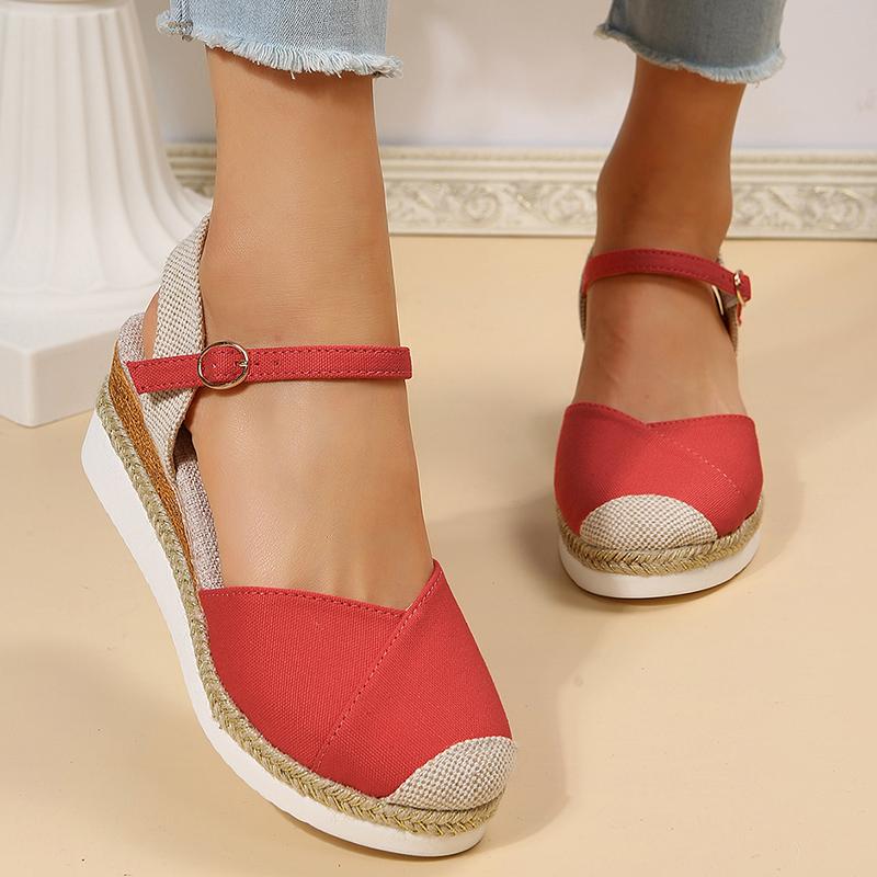 Mix Color Cloth Women's Sandals 2024 Summer Closed Toe Thick Bottom Rome Sandalias De Mujer Plus Size 43 Casual Walking Shoes