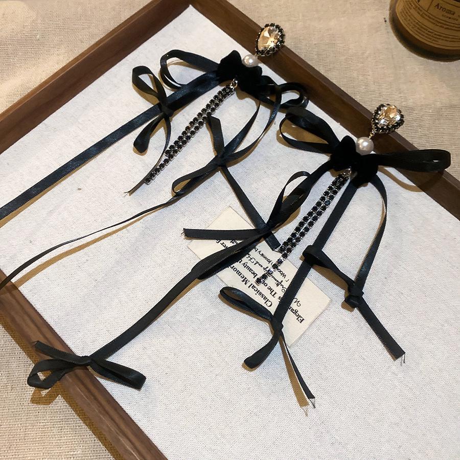 Silver Needle Rhinestone & Faux Pearl Tassel Bow Earrings - Elegant Luxury for Women