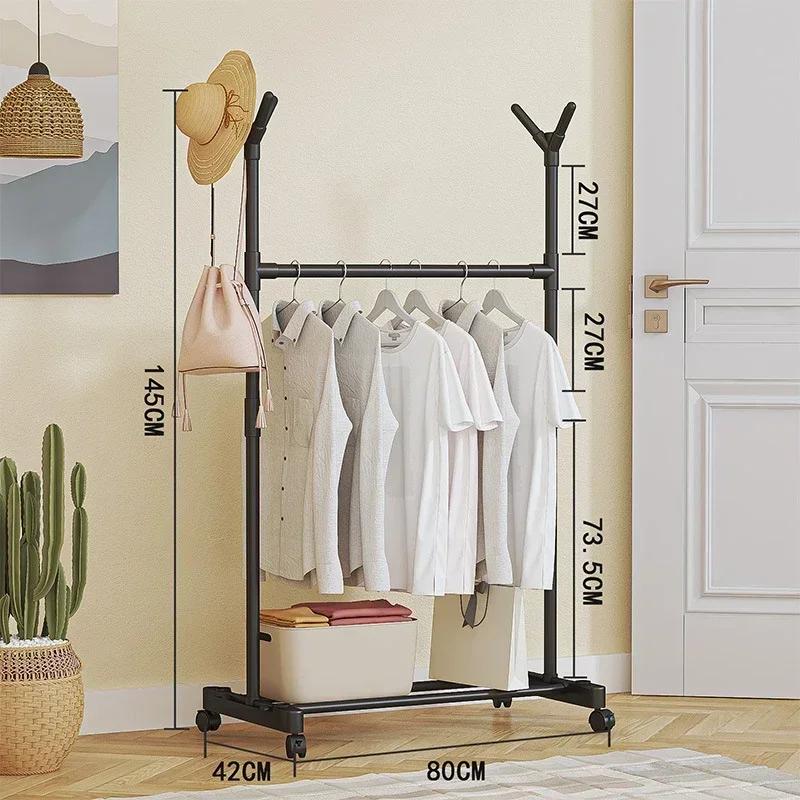 Double-pole Coat Rack Elevated Design Floor Standing Modern Minimalism Clothes Rack Sponge Holder Metal Dustproof Clothing Rack