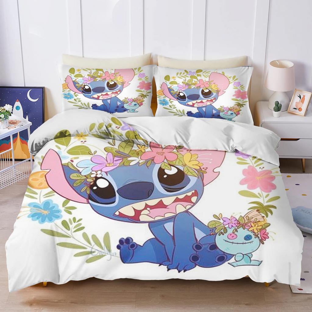Stitch Bedrucktes Schlafzimmer Bettwäscheset Bettbezug Weihnachtsgeschenke Komfort Cartoon Mit Kissenbezug für Kinder und Erwachsene
