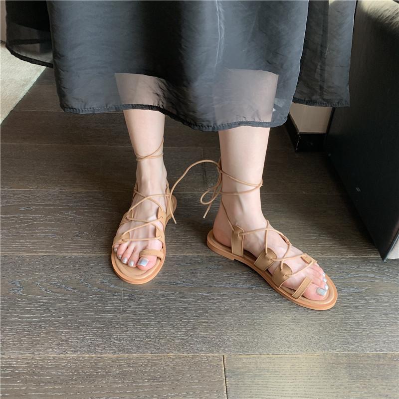 Fashion Flat Sandal Shoe 2025 Summer Suit Female Beige Soft Clear Heels Without Black Low New Beach Comfort Girls Casual Solid Microfibe