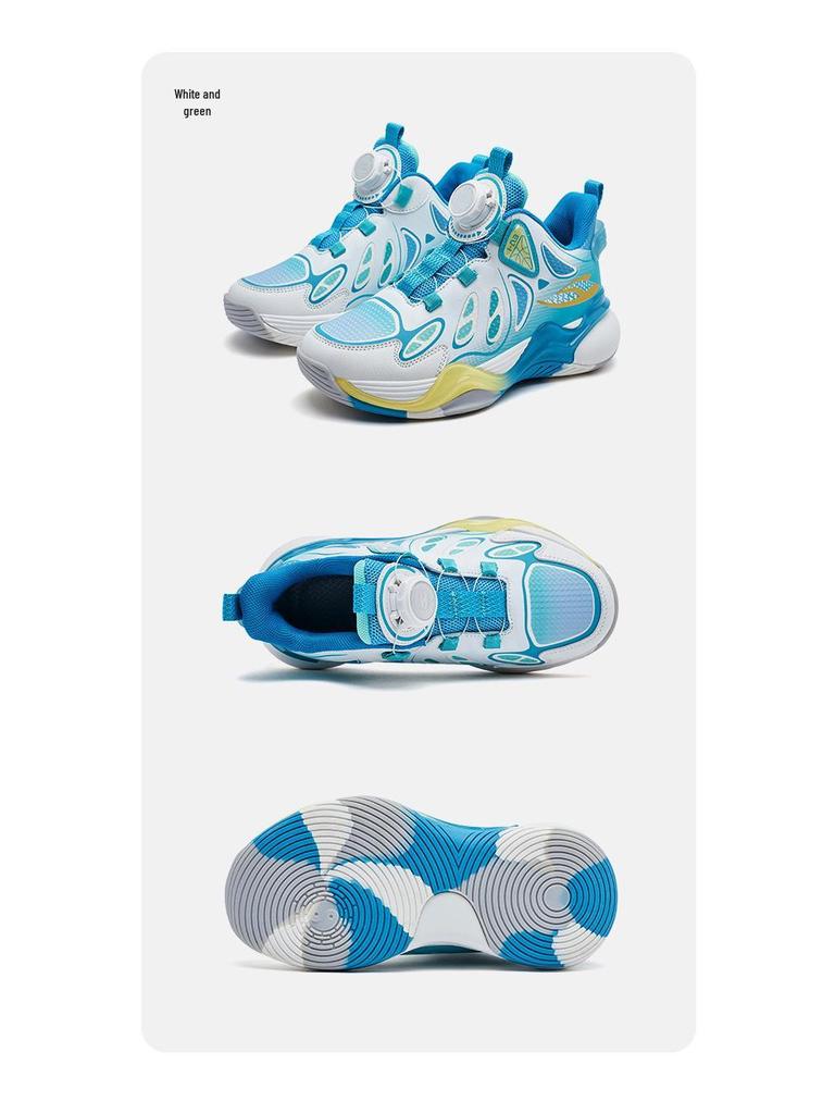 HOBIBEAR Boys' Leather Basketball Shoes with Rotating Button - Breathable for Spring/Autumn Running