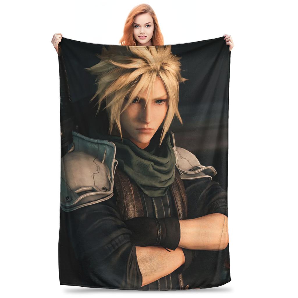 Flannel Throw Blanket Cloud Strife Final Fantasy 7 Games FF7 Warm Plush Blankets Soft Bedspread for Bed Living room Picnic Sofa