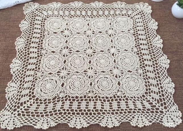 Junwell Shabby Chic Handgemaakte Haak Tafelkleed 4 Maten Vintage Boerderij Gehaakte Onderzetters Bankhoes Voor Eetkamertafel 70X70CM SQ