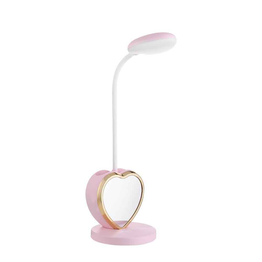 

LED Table Lamp Learn Eye Protection Dimmable Night Light Multi functional Heart-shaped Mirror Light Student Dormitory рожевий